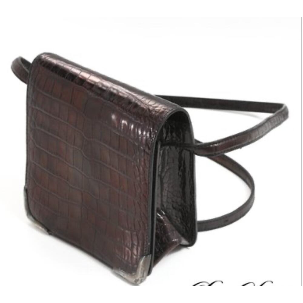 RALPH LAUREN BLACK ALLIGATOR PRINT LTHR .925 STERLING SILVER HARDWARE HANDBAG